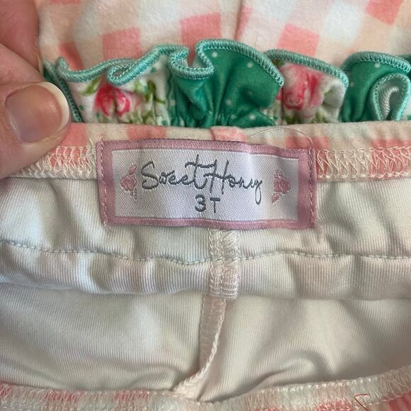 Sweet Honey Gingham Ruffle‎ Bloomer Shorts Toddlers Size 3T Pink Green Boho - Picture 2 of 9